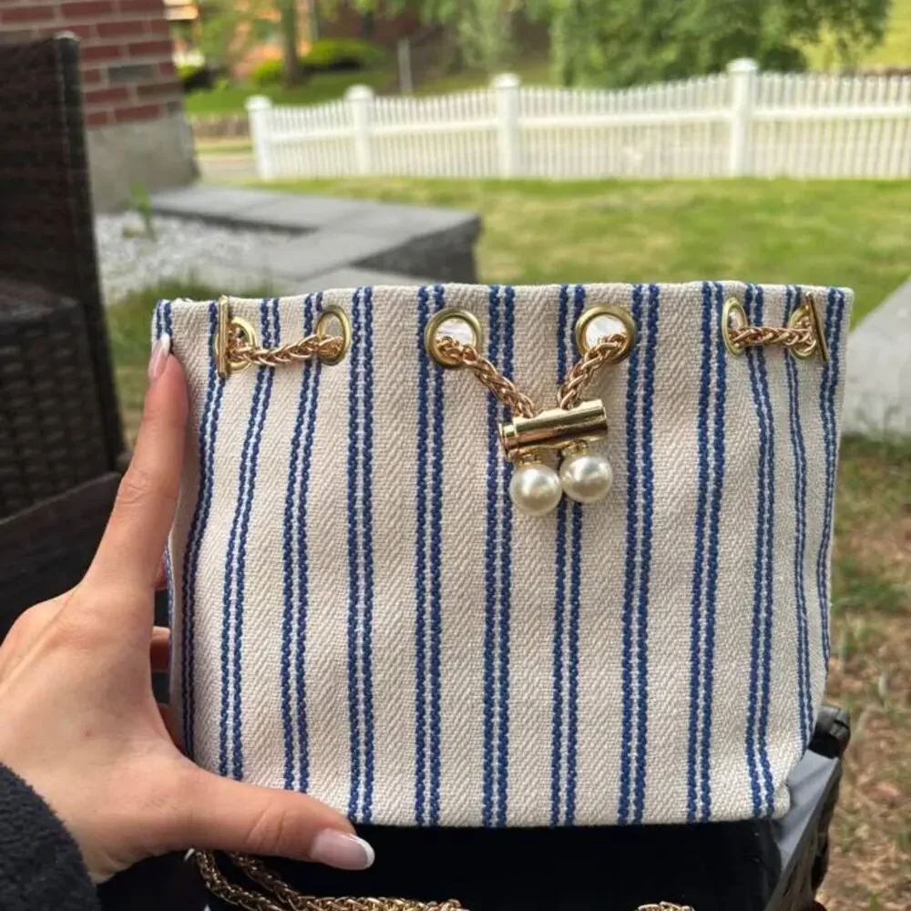 Blue striped mini shoulder bag - Picture 2 of 4